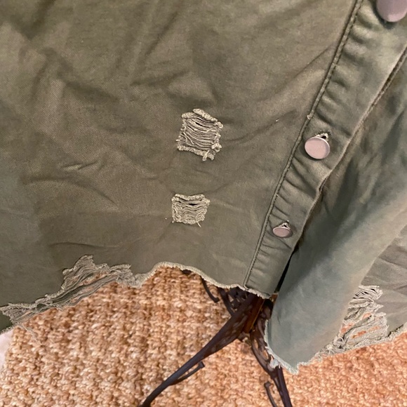 Army Style Distressed Olive Green Longline Lightweight Jacket 1X 2X 3X - Picture 8 of 12